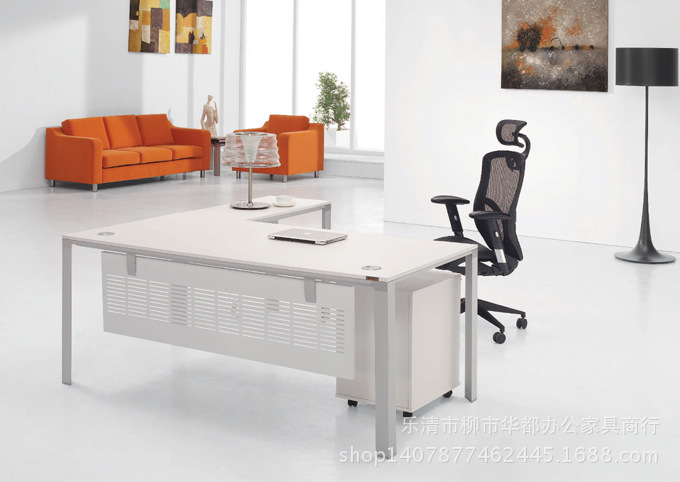 【華都品牌家具 板式辦公桌鋼架腳 經理桌定制擋板 簡約現代】價格,廠家,圖片,其他辦公家具,樂清市柳市華都辦公家具商行-